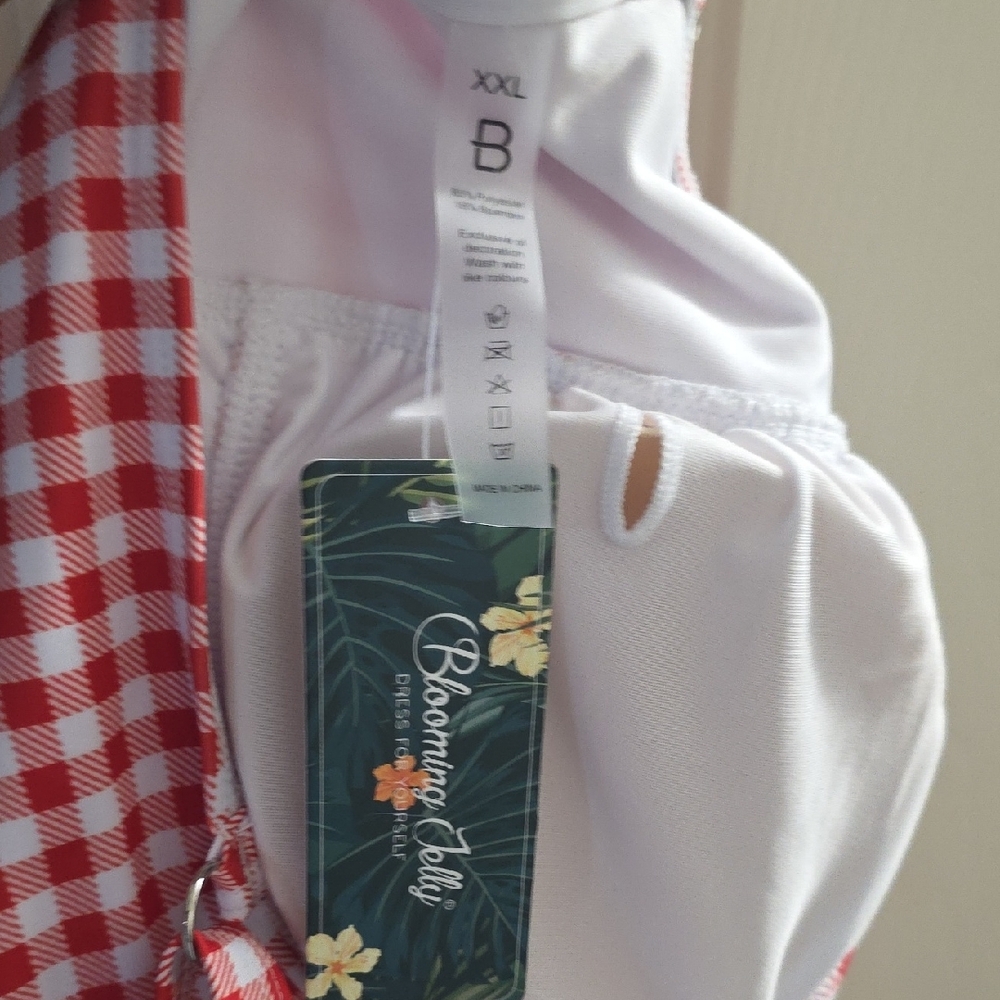 Red Gingham Women's One Piece Swimsuit - Picture 7 of 8